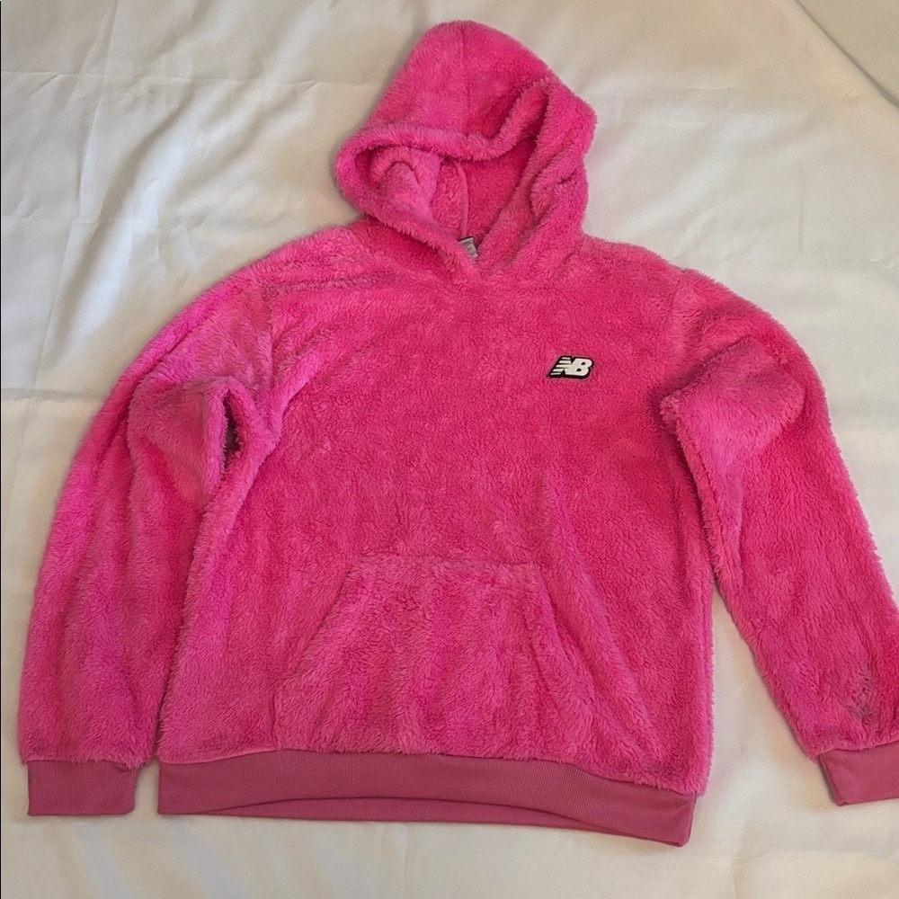 New Balance Faux Fur Hoodie Pink Girl Size Large (14/16) EUC